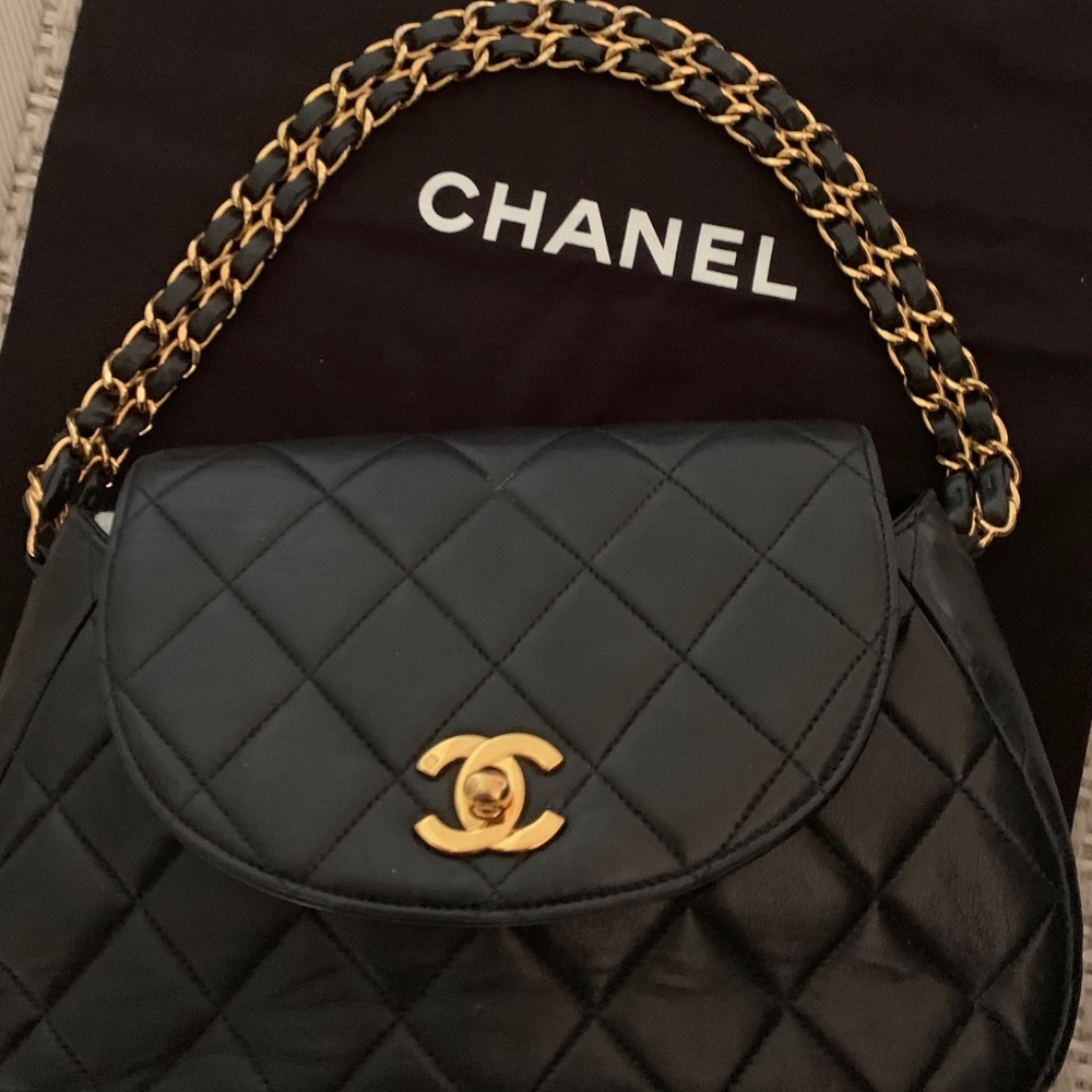 Rare Vintage Chanel Quilted Double Gold Chain Bag
